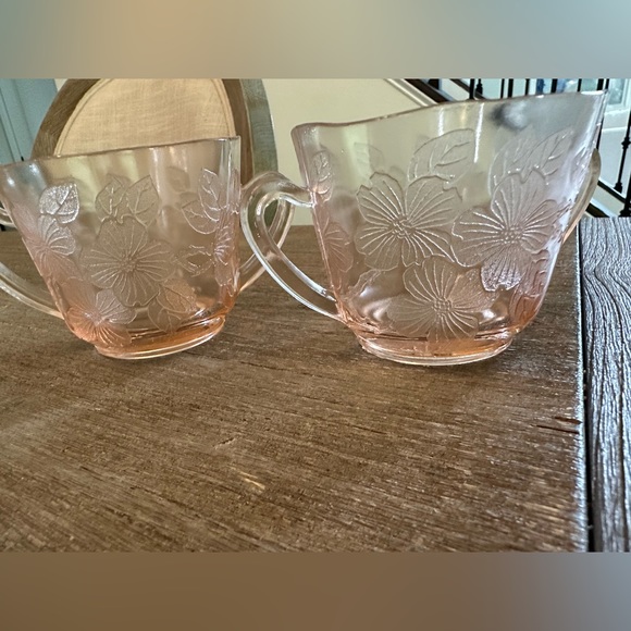 Depression Glass 2 Dogwood Macbeth Evans Pink Open Sugar Bowls / Cups W/ Handles - Picture 5 of 12